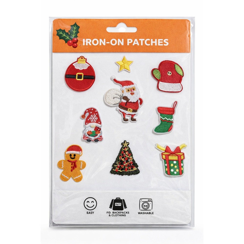 Christmas Iron On Patch Set 9pc‎ Santa Gingerbread Tree Holiday DIY Embroidery